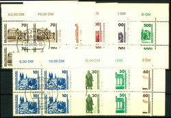 1990 Bauwerke in kpl. 4er-Bl. re.o.Ecke unbeschriftet, je ideal zentr ...