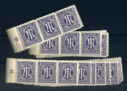 3 Pf AM-Post im waagr. Rand-3er-Streifen m. PF XI, 28x postfr. Luxus