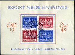 1948 Exportmesse, 4er-Bl. auf Gedenkkarte, Pracht  Automatically ...