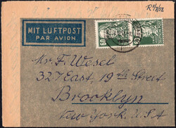 60 Pf K?pfe I senkr. Paar a. LuPo-Bf. v. Berlin n. Brooklyn, sehr gut ...