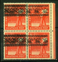 8 Pf Bandaufdr. im 4er-Bl. (angetrennt), dabei li. Marken je DD, ...