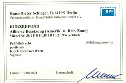 8 Pf Bandaufdr., 4er-Bl. m. interessantem Aufdr.-Fehler über drei ...