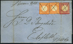 2x 1/2 Gr u. 1 Gr gr. Schild a. Brief (Briefbug durch 1 Gr) m. hds. ...