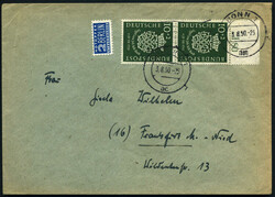 10+2 Pf Bachsiegel im senkr. Oberrandpaar a. portoger. MeF a. Bf. v. ...