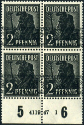 2 Pf Bandaufdruck im UR-4er-Bl. m. HAN 4119.47 1 (leider angetrennt) ...