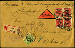 50 M a. 25 C Freimarken im 4er-Bl. m. ZuF a. portoger. NN-R-Bf. v. ...