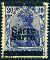 20 Pf Germania-Sarre m. Doppelaufdruck (1 Balken oben statt unten!!!) ...