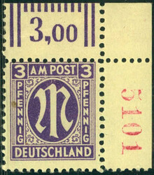 3 Pf AM-Post re.o.Ecke m. vierstelliger, roter BZN, m. ...