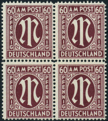 60 Pf AM-Post, beste Type im 4er-Bl., postfr. Luxus, je tiefst gepr. ...