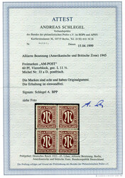 60 Pf AM-Post, beste Type im 4er-Bl., postfr. Luxus, je tiefst gepr. ...