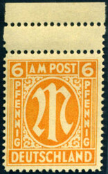 6 Pf AM-Post v. Oberrand m. zus?tzl. Z?hnung, postfr. Luxus, tief ...