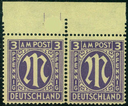 3 Pf AM-Post waagr. OR-Paar m. Passerloch u. Rechteck, postfr. Luxus ...