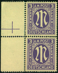 3 Pf AM-Post senkr. Paar v. li.Rand (hier angetrennt) m. Passerkreuz, ...