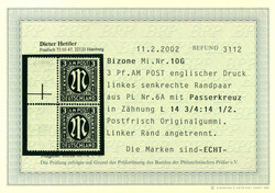 3 Pf AM-Post senkr. Paar v. li.Rand (hier angetrennt) m. Passerkreuz, ...