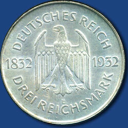 3 RM GOETHE, 1932 E / rs. vz