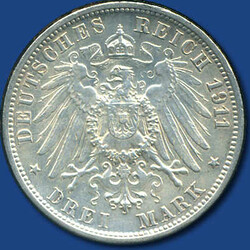 3 Mark Wilhelm II, auf die Silberhochzeit m. Charlotte, 1911 F / vz + ...