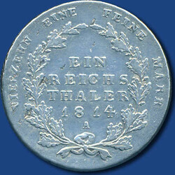 1 Taler Friedrich Wilhelm III, 1814 A / rs. Schrötlingsfehlerchen