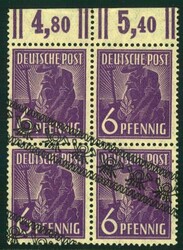 6 Pf Bandaufdruck im 4er-Bl. v. OR Walze m. diagonalem Aufdruck, ...