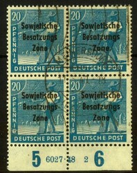 20 Pf Arbeiter im waagr. UR-4er-Bl. m. HAN 6027.48 2, zentr. rundgest ...