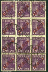 6 Pf Rotaufdruck im senkr. 12er-Bl., 6x zentr. rundgestpl. Luxus, ...