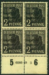 2 Pf Arbeiter im UR-4er-Bl. m. HAN 6066.48 1, postfr. Luxus