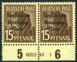 15 Pf Arbeiter im waagr. UR-Paar m. HAN 6052.48 1, postfr. Luxus