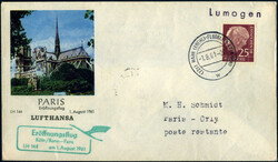 25 Pf Heuss lumo a. portoger. Erstflug-LuPo-Bf. v. Köln/Bonn n. ...