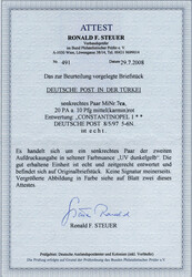 20 PA a. 10 Pf mittelkarminrot im senkr. Paar a. Luxus-Bfstck. m. ...