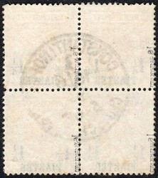 1 1/4 PIA a. 25 Pf gelborange im 4er-Bl. zentr. rundgest. Pracht, je ...