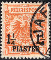 1 1/4 PIA a. 25 Pf dkl´orange, rundgestpl. Luxus JAFFA m. ...