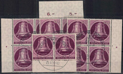 40 Pf Glocke li. v. OR, UR, li. u. re.Rand (3x im 4er-Bl., 1x w.P.), ...