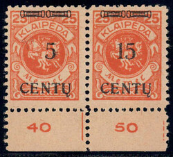 15 C a. 25 M lebh´rötl´orange im waagr. UR-Paar m. seltener Abart ...