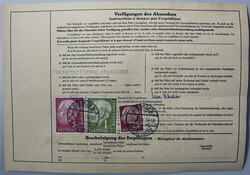 3 DM Heuss I im senkr. 8er-Bl. m. rücks. ZuF a. portoger. Paketkarte ...