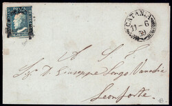 2 Gr hellblau a. Faltbriefhülle (waagr. Faltung) v. Catania n. ...