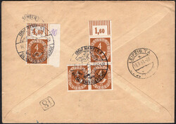 10 Pf Posthorn im senkr. 3er-Streifen re.u.Ecke m. neg. DZ "5" m. ...