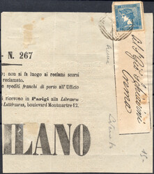 (0.6 Kr/3 C) blau a. Zeitungsausschnitt in der Lombardei/Venetien ...