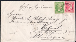 5 u. 20 L gr. Hermeskopf a. Bf. über Brindisi n. Erfurt (AKS)