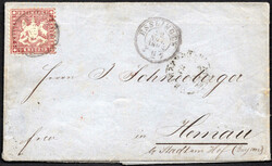 9 Kr lilarot a. portoger. Faltbf. v. Esslingen n. Hemau m. FA ...