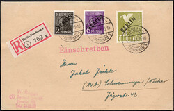 1 M Schwarzaufdruck m. 2 u. 6 Pf SD, portoger. MiF a. R.Bf. v. Berlin ...