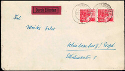 40 Pf Fünfjahrplan im senkr. Paar, portoger. MeF a. Eil-Bf. v. ...