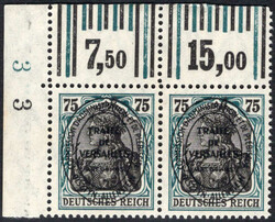 15 Pf grünschwarz im waag. Eckpaar li.o., 2x OR Walze 1´4´1/ ...