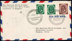 1952 Erstflug Frankfurt-Rangoon (Pan American) m. 2x SST Ffm. 3.12.52 ...