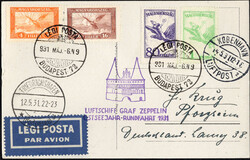1931 Ostseejahr-Rundfahrt, ungar. Post, Luxus-Zeppelin-AK m. ...