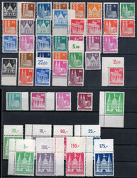 1948 Bauten kpl. (47 Wte.) in beiden Zähnungen, sowie 1-5 M in ...