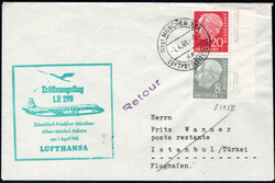 20+8 Pf Heuss-ZusDr lgd. Wz. Nachauflage v. re.Rand a. Erstflugbf. ...