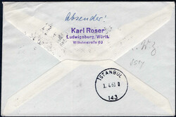 20+8 Pf Heuss-ZusDr lgd. Wz. Nachauflage v. re.Rand a. Erstflugbf. ...