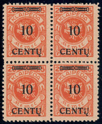 10 C a. 25 M lebh´rötl´orange in guter Type im 4er-Bl., postfr. ...