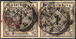 1 Kr schwarz a. hellsämisch im waagr. Paar, vollrandig Pracht, je ...