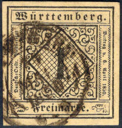 1 Kr schwarz a. altelfenbein, vollrandig rundgestpl. Luxus STUTTGART, ...