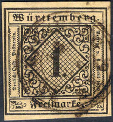 1 Kr schwarz a. altelfenbein, vollrandig zentr. rundgestpl. Luxus, ...